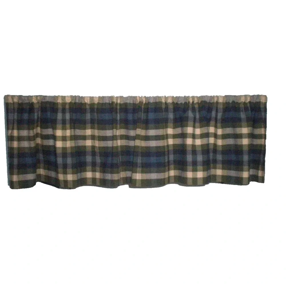 JCPenney Home Valance Bradley Stripe Plaid Valance Woven Cotton Blue Olive Green